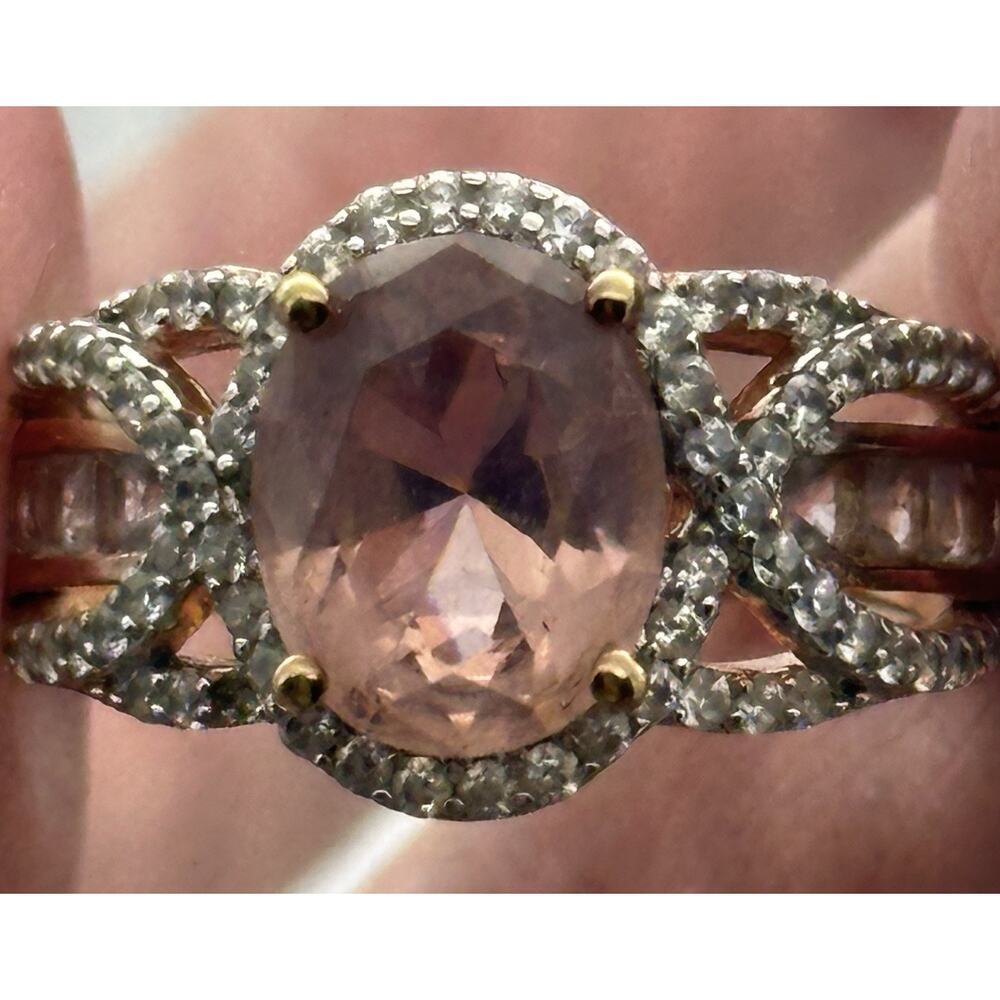 Gold Over Sterling Silver BBJ 925 Pink Stone With CZ Accent Ring Size 7 - Picture 2 of 9